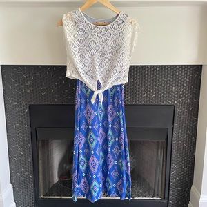 Girls Maxi Dress with lace overlay, southwest print boho